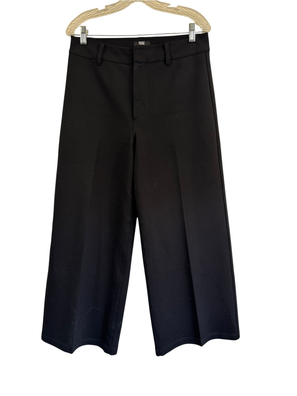 PAIGE RODERIKA High Rise Wide Leg Cropped Ponte Black Trouser Pants Size 8
